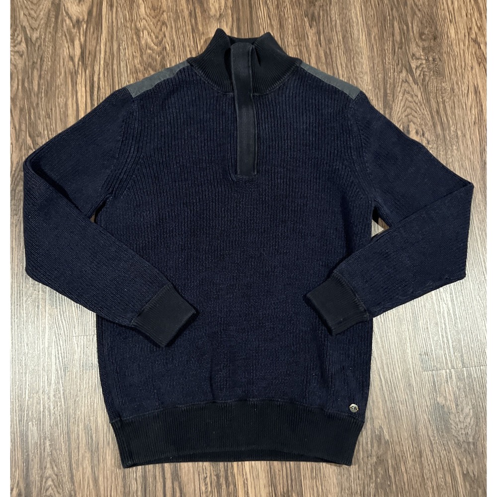 Hugo Boss Orange Mens 1/4 Zip Up Sweater Sweatshirt Size XL Color Navy Blue